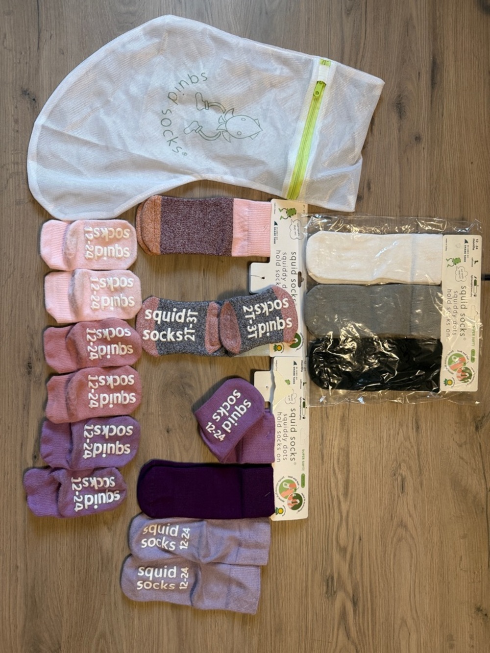 Kids Non-Slip Crew Socks - Pink & Purple Mix (Squid Socks)